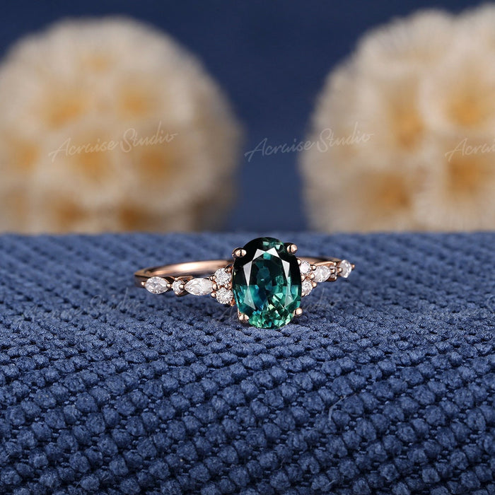 Anillo Azul Verde con Cristal Elegante 8 mm | Grado B