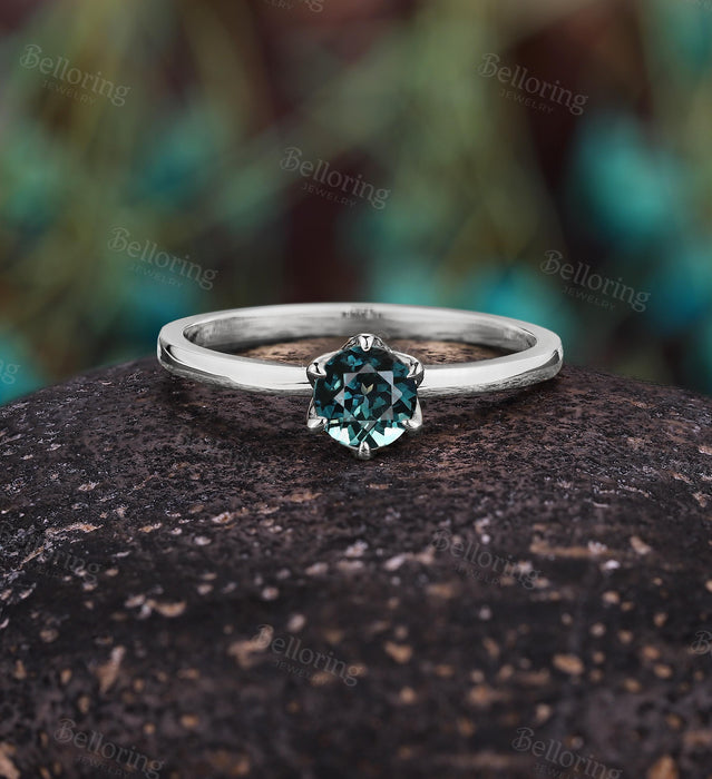 Anillo Azul Verde con Cristal Elegante 8 mm | Grado B