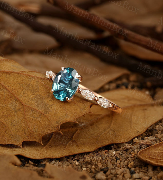 Anillo Azul Verde con Cristal Elegante 8 mm | Grado B