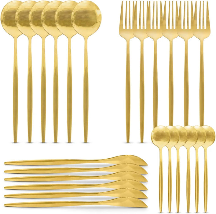 JUEGO DE CUBIERTOS ACERO INOXIDABLE DORADO 24 PZS GRADO A