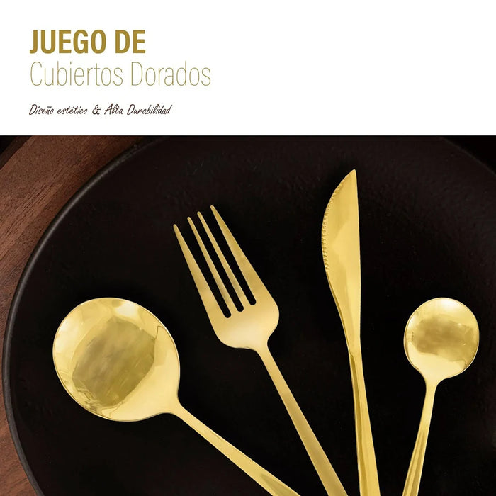 JUEGO DE CUBIERTOS ACERO INOXIDABLE DORADO 24 PZS GRADO A