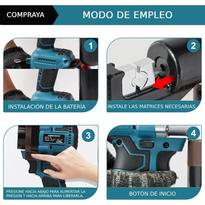HYDRAULIC CRIMPING PLIERS ELÉCTRICOS CON 8 TROQUELE 2 BATERÍAS GRADO B