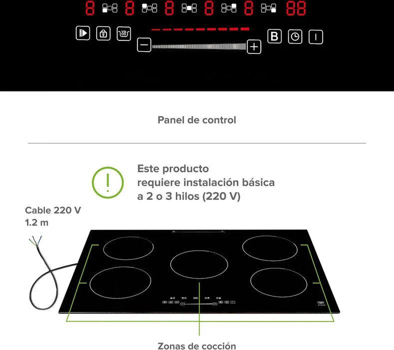 PARRILLA DE INDUCCIÓN 5 ZONAS 77CM 220 V 7621 W AVERA PIV577 NEGRO GRADO B
