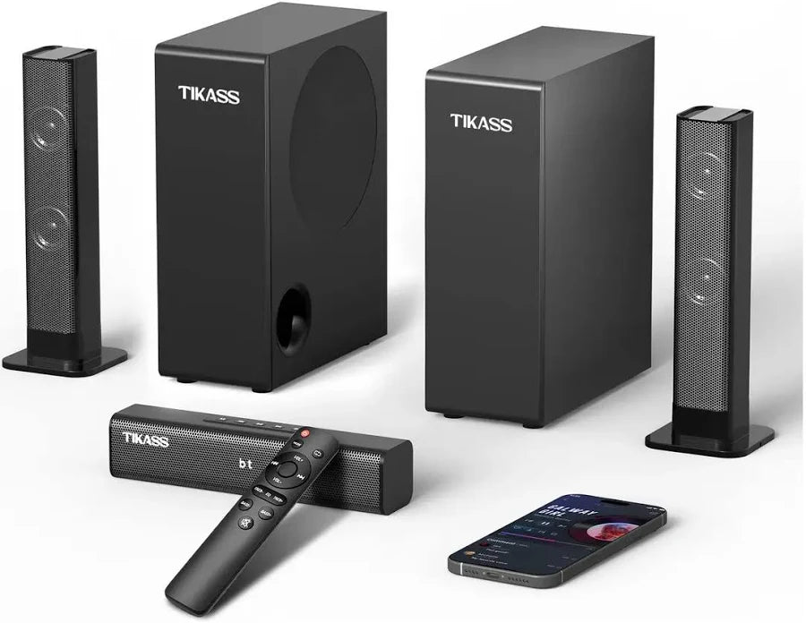 BARRA DE SONIDO CON SUBWOOFER 340W HOME THEATER 5.2 CANALES BOCINAS BLUETOOTH TEATRO EN CASA CON BLUETOOTH CON BAJO PROFUNDO Y AUMENTO DE VOLUMEN,AUX/HDMI (ARC)/USB/ÓPTICA/COAXIAL/BLUETOOTH NEGRO GRADO A