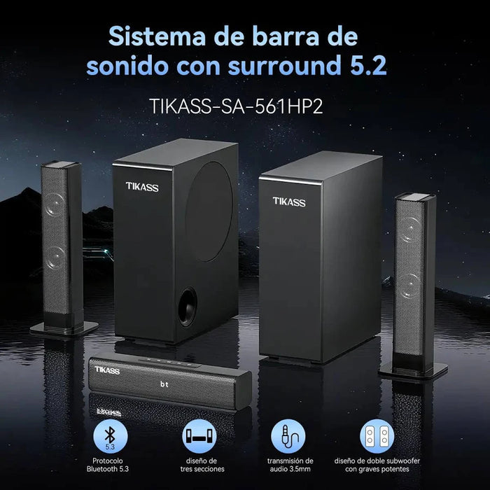 BARRA DE SONIDO CON SUBWOOFER 340W HOME THEATER 5.2 CANALES BOCINAS BLUETOOTH TEATRO EN CASA CON BLUETOOTH CON BAJO PROFUNDO Y AUMENTO DE VOLUMEN,AUX/HDMI (ARC)/USB/ÓPTICA/COAXIAL/BLUETOOTH NEGRO GRADO A