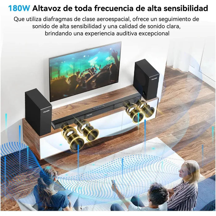 BARRA DE SONIDO CON SUBWOOFER 340W HOME THEATER 5.2 CANALES BOCINAS BLUETOOTH TEATRO EN CASA CON BLUETOOTH CON BAJO PROFUNDO Y AUMENTO DE VOLUMEN,AUX/HDMI (ARC)/USB/ÓPTICA/COAXIAL/BLUETOOTH NEGRO GRADO A