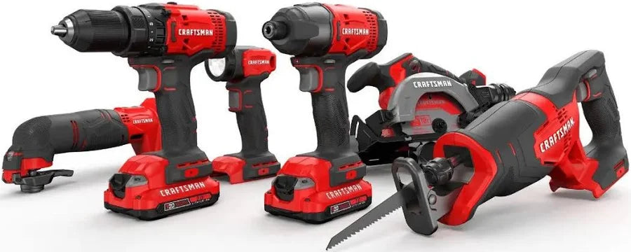 Kit De Herramientas Inalámbricas Craftsman V20 Con Taladro, Sierra Y Linterna (6 Piezas) Rojo/negro GRADO A