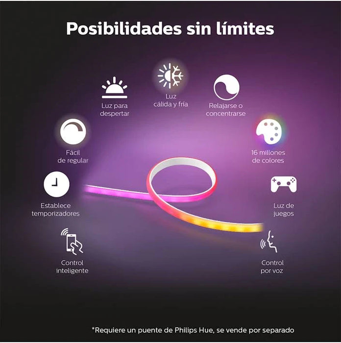 TIRA LED INTELIGENTE PHILIPS HUE GRADIENT LIGHTSTRIP 1 METRO BLANCA CÁLIDA, FRÍA Y MULTICOLOR GRADO A