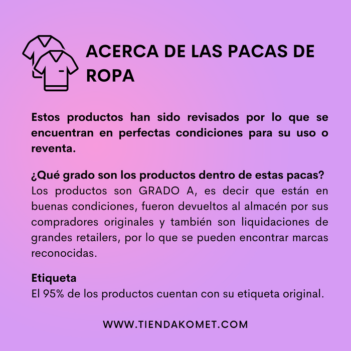 Paca de Ropa Jumbo para Mujer - Grado A (50 prendas) - TiendaKomet México